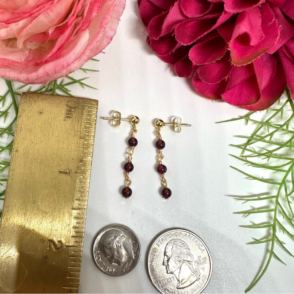 NEW⚜️Garnet Beaded Dangly Earrings - Picture 5 of 6
